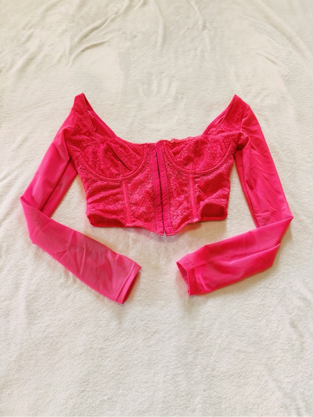 White Fox Boutique Hot Pink Lace Corset Long Sleeve Top